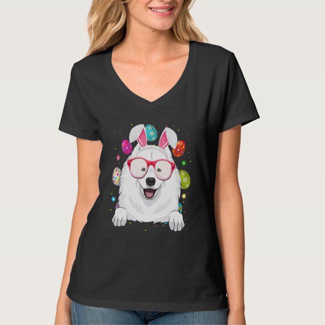 T-shirt Cute Bunny Samoyed Dog Face Easter Eggs Easter Day (Devant)