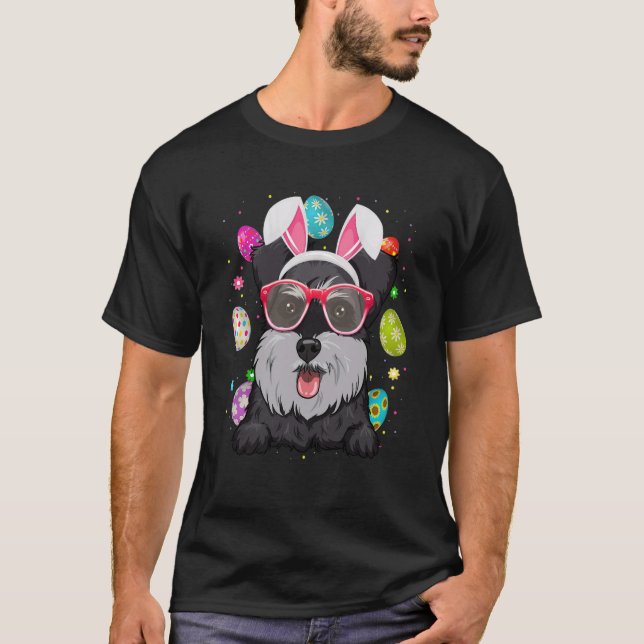 T-shirt Cute Bunny Schnauzer Dog Face Easter Eggs Easter D (Devant)