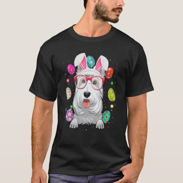 T-shirt Cute Bunny Scottish Terrier Dog Face Easter Eggs E (Devant)