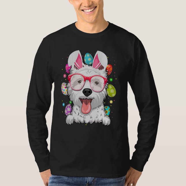 T-shirt Cute Bunny Westie Dog Face Easter Eggs Easter Day (Devant)