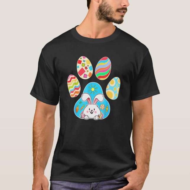 T-shirt Cute Bunny With Easter Egg Inside Dog Paw Happy Ea (Devant)
