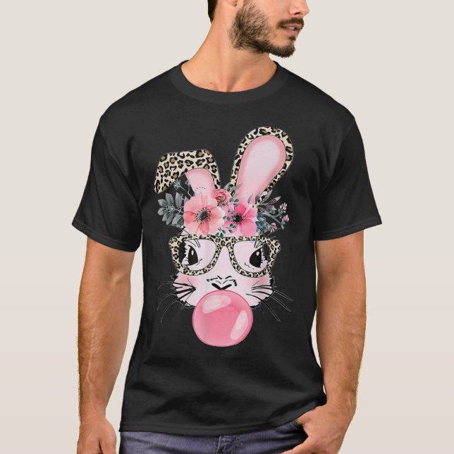 T-shirt Cute Bunny With Leopard Glasses Bubblegum Easter D (Devant)