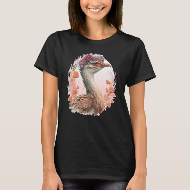 T-shirt Cute Bustard Bird Watching Flower Crown Floral Bir (Devant)