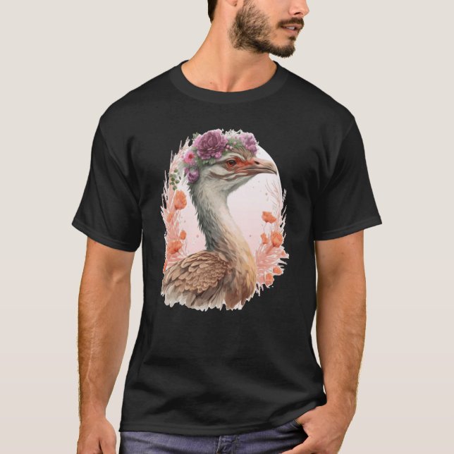 T-shirt Cute Bustard Bird Watching Flower Crown Floral Bir (Devant)