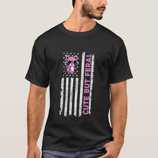 T-shirt Cute But Feral Raccoon American Flag USA Women Gir (Devant)