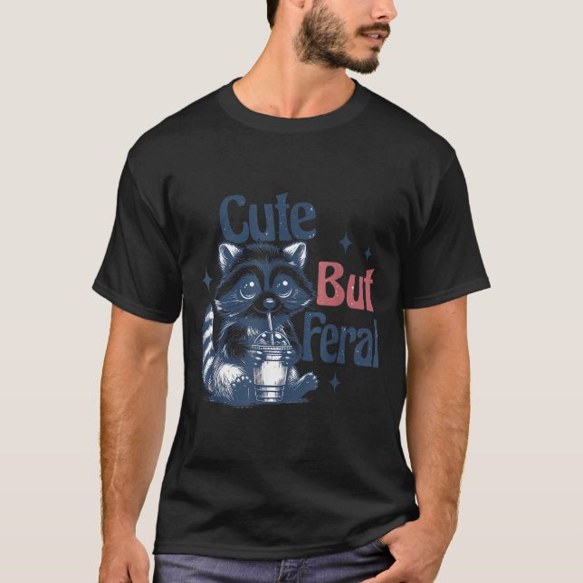 T-shirt Cute But Feral Raccoon Drinking Boba Toddler Vinta (Devant)