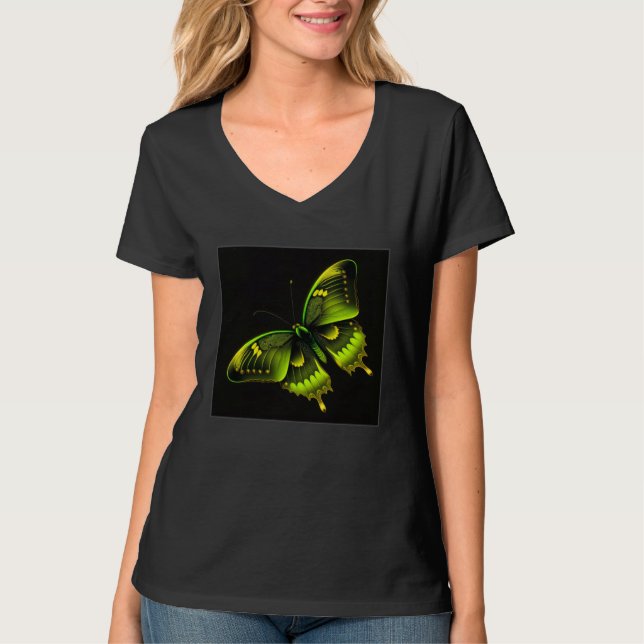 T-shirt Cute Butterfly Illustration Lime Green Gorgeous Wo (Devant)