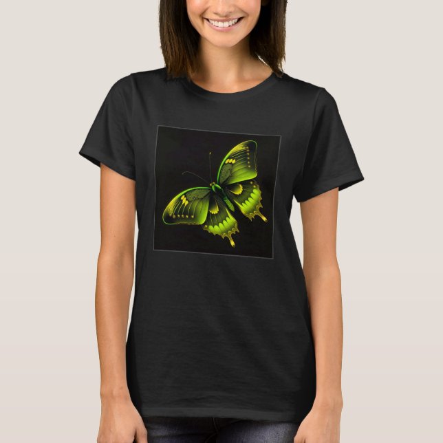 T-shirt Cute Butterfly Illustration Lime Green Gorgeous Wo (Devant)