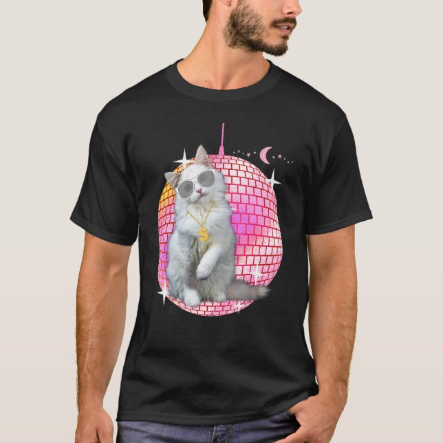 T-shirt Cute Ca Cat Disco Retro Techno Dj Cat Party T (Devant)