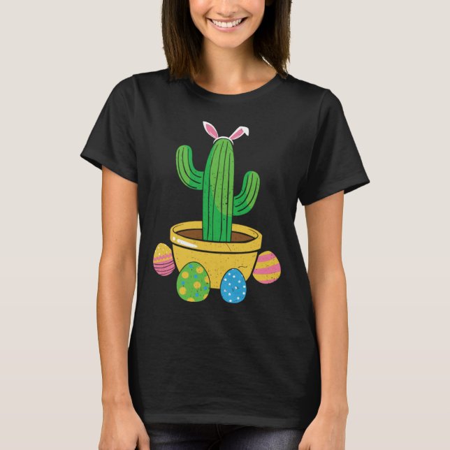 T-shirt Cute Cactus Bunny Hunt Egg Happy Easter Day Men Wo (Devant)