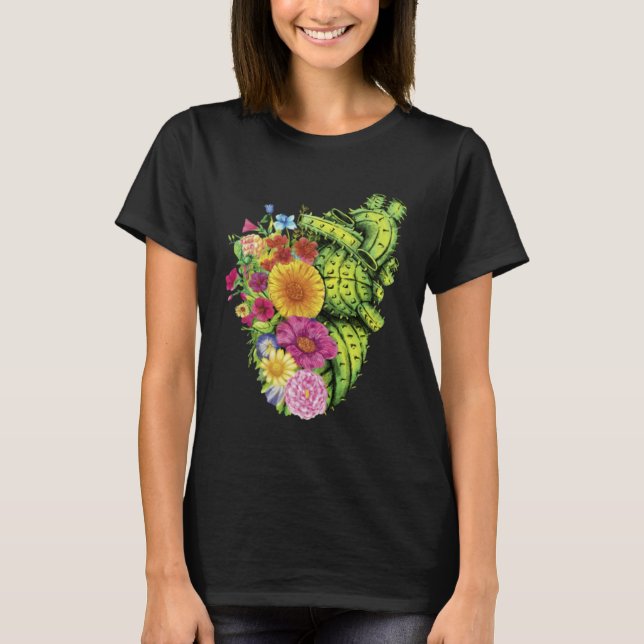 T-shirt Cute Cactus Desert Flower Heart Cacti Succulents P (Devant)