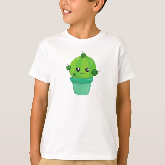 T-shirt Cute Cactus, Kawaii Cactus, Green Cactus, Pot (Devant)