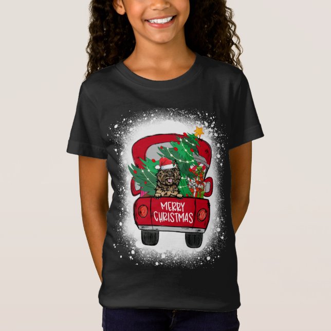 T-Shirt Cute Cairn Terrier Camion rouge Joyeux Noël Bleac (Devant)