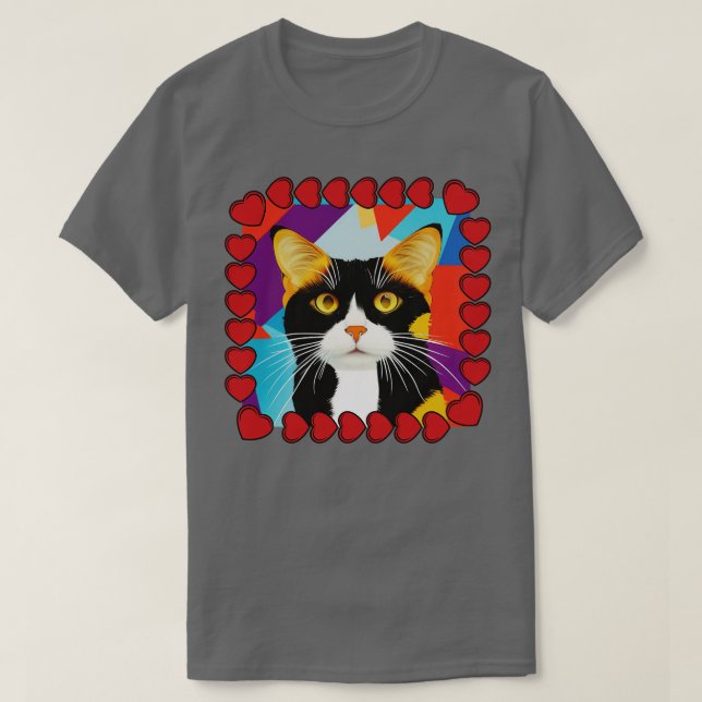 T-shirt Cute Calico Cat Art avec cadre cardiaque (Design devant)