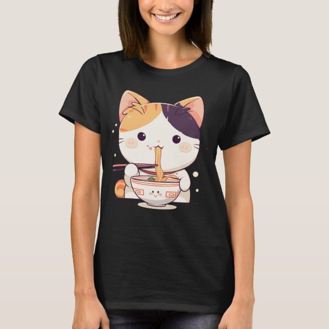 T-shirt Cute Calico Chat Abattage Ramen (Devant)