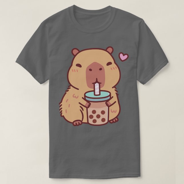 T-shirt Cute Capybara Aime Boire Du Thé De Bulle (Design devant)