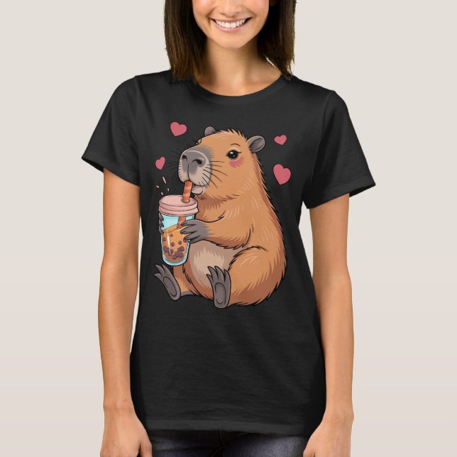 T-shirt Cute Capybara Boba Tea Bubble (Devant)