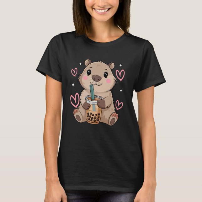 T-shirt Cute Capybara Boba Tea Bubble Rodent Femmes Ado Gi (Devant)