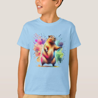 T-shirt Cute Capybara Colorée Aquarelle Splash Art Enfants