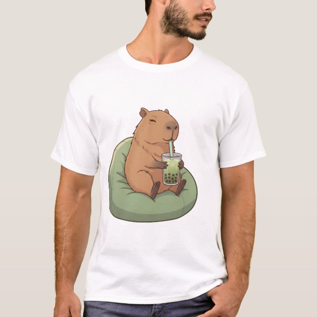 T-shirt Cute Capybara Drinking Matcha Boba Tea Kawaii Gift (Devant)