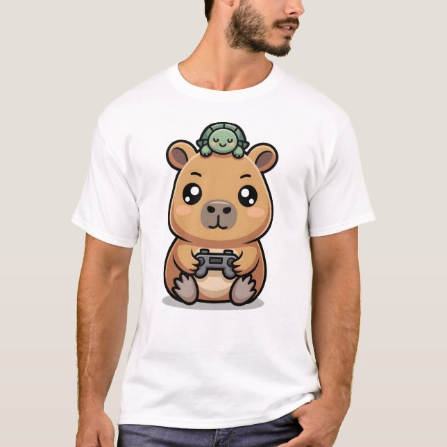 T-shirt Cute Capybara Gamer Anime Turtle Kawaii Gaming  (Devant)