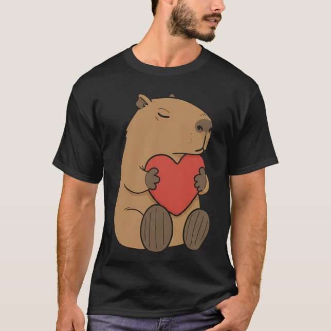 T-shirt Cute Capybara Hugging Heart Valentine (Devant)