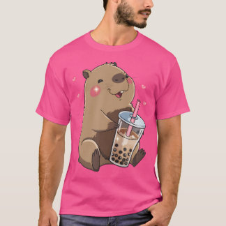 T-shirt Cute Capybara Kawaii Anime Boire Bubble Tea Casque