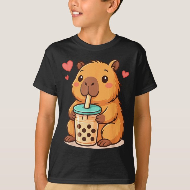 T-shirt Cute Capybara Kawaii Anime Drinking Bubble Tea Lov (Devant)