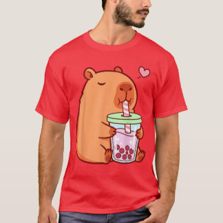 T-shirt Cute Capybara Kawaii Anime Girls Drinking Bobaea L