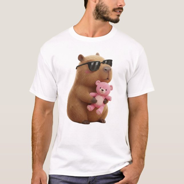 T-shirt Cute Capybara Pink Teddy Bear Valentine Shirt (Devant)
