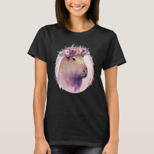 T-shirt Cute Capybara Rongeur Couronne de Fleurs Floral Aq