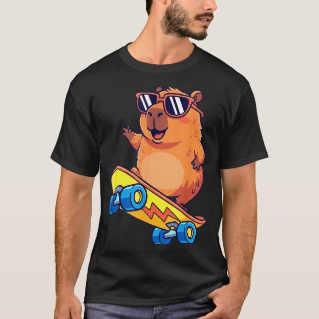 T-shirt Cute Capybara Skateboarding Chill Animal Lover Art (Devant)