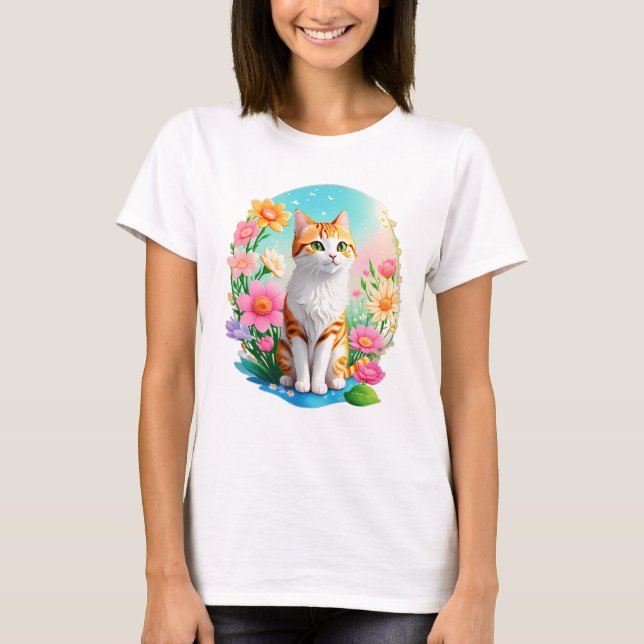 T-shirt Cute caramel orange tabby Chat avec Fleurs soleil (Devant)