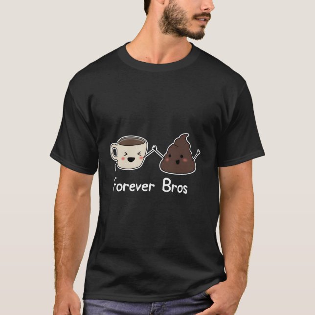 T-shirt Cute Cartoon Café Poop Emoji Forever Bros (Devant)