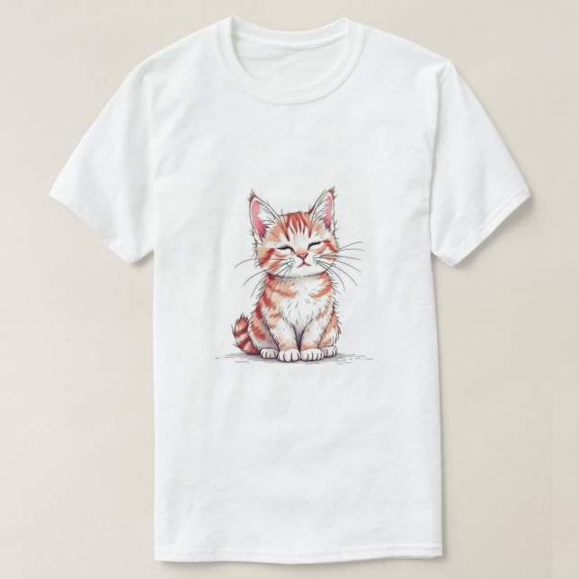 T-shirt Cute Cartoon Cat Digital Illustration in Hand-Draw (Design devant)