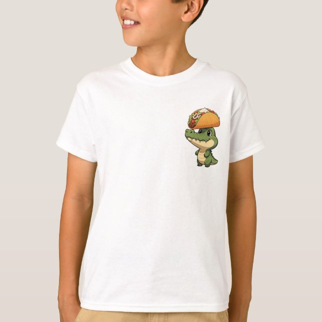 T-shirt Cute Cartoon Crocodile Balancing Giant Taco (Devant)