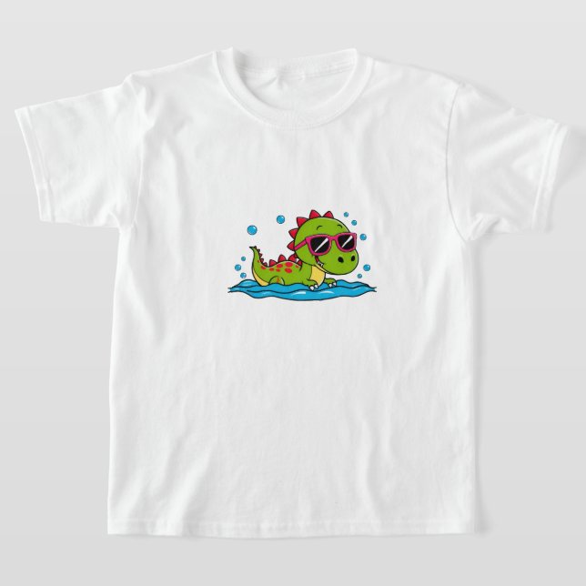 T-shirt Cute Cartoon Dinosaur Swimming with Sunglasses  (Poser)