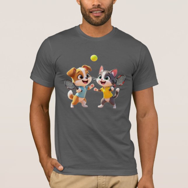 T-shirt Cute Cartoon Dog and Cat Playing Padel Tennis – Fu (Devant)