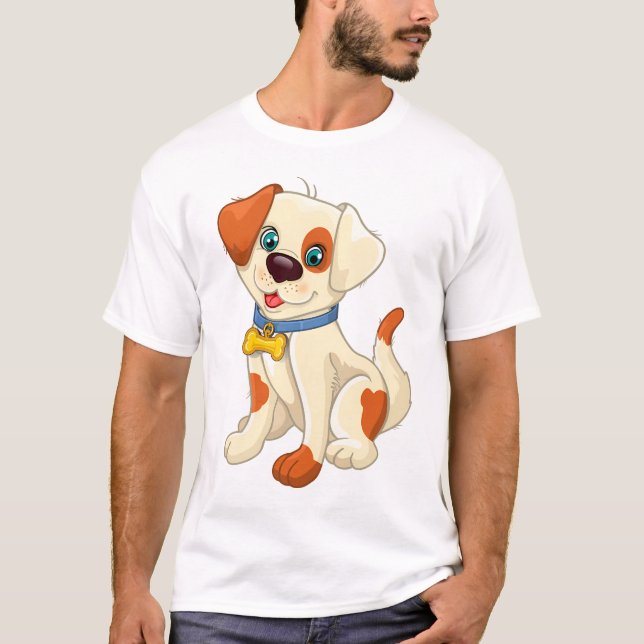 T-shirt Cute Cartoon Dog with Blue Collar (Devant)