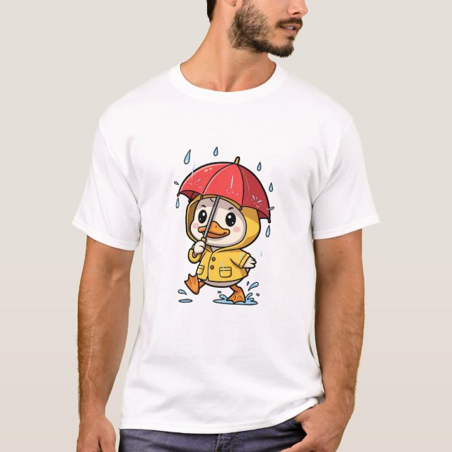 T-shirt Cute Cartoon Duck Walking in Rain (Devant)