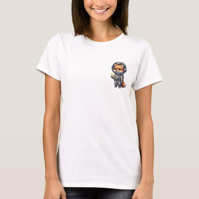 T-shirt Cute Cartoon Fox Astronaut Wearing Space Suit (Devant)