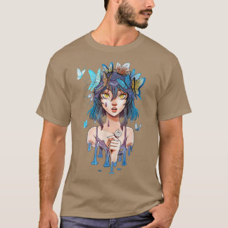 T-shirt Cute cartoon girl with flying butterflies