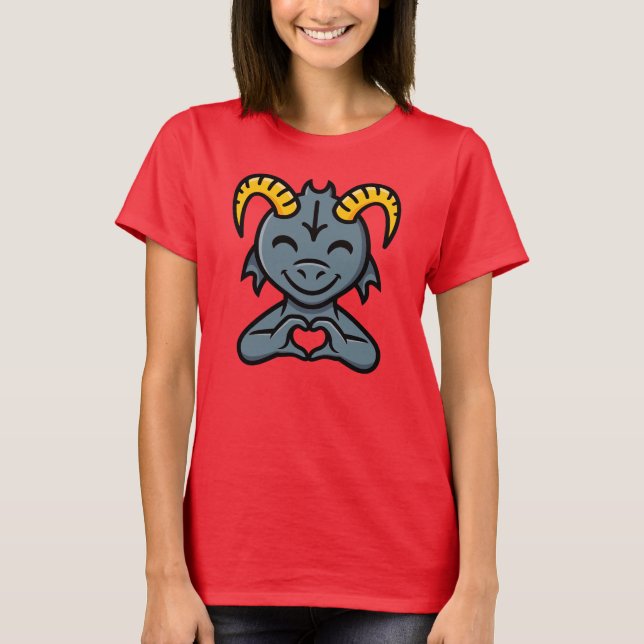 T-shirt Cute Cartoon Horned Creature Love Heart Sign (Devant)