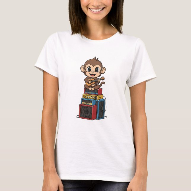 T-shirt Cute Cartoon Monkey Musician Playing Ukulele (Devant)