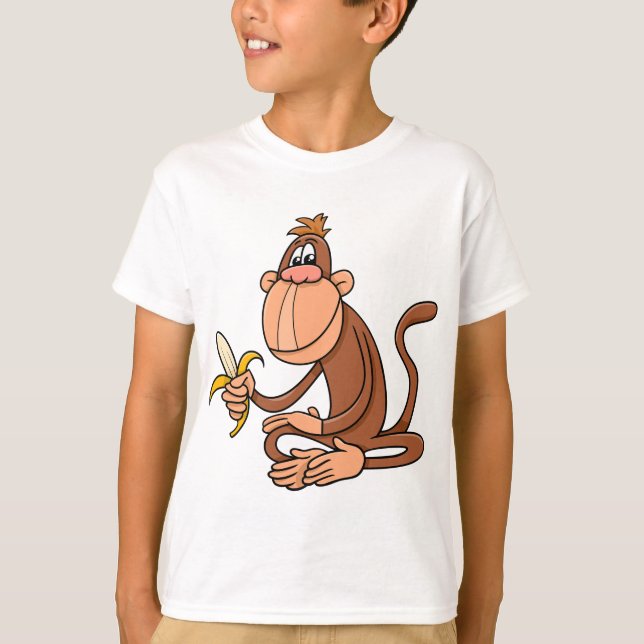 T-shirt Cute Cartoon Monkey with Banana Funny Animal (Devant)