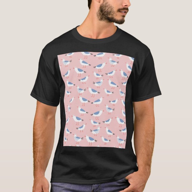 T-shirt Cute Cartoon Mouettes Motif sans couture (Devant)