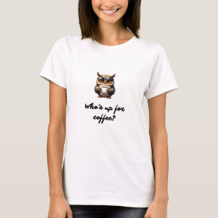 T-shirt Cute Cartoon Owl with Sunglasses Holding Coffee Cu