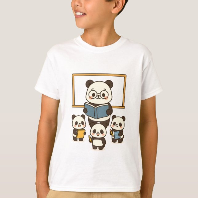 T-shirt Cute Cartoon Panda enseignant et élèves de l'école (Devant)