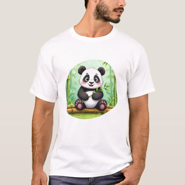 T-shirt Cute Cartoon Panda on Bamboo Patch (Devant)