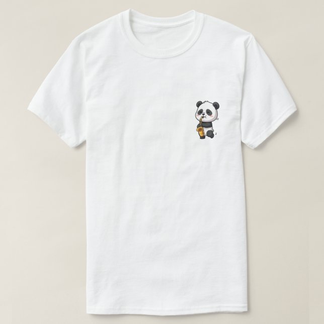 T-shirt Cute Cartoon Panda Playing Golden Saxophone (Design devant)